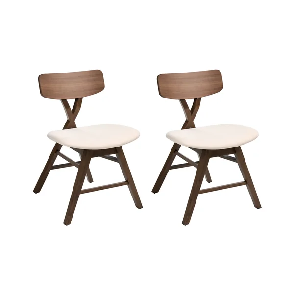 Lot de 2 chaises de salle à manger LELAND Bois Marron/blanc cassé