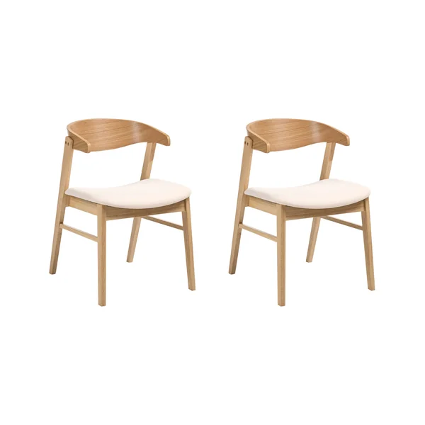 Lot de 2 chaises de salle à manger LILLY Tissu Marron clair/blanc cassé