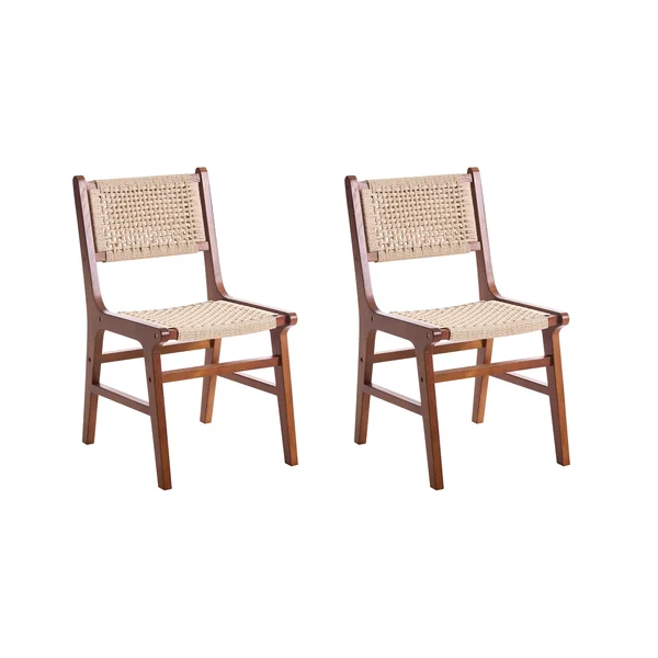 Lot de 2 chaises de salle à manger OZELLA Bois Marron/beige