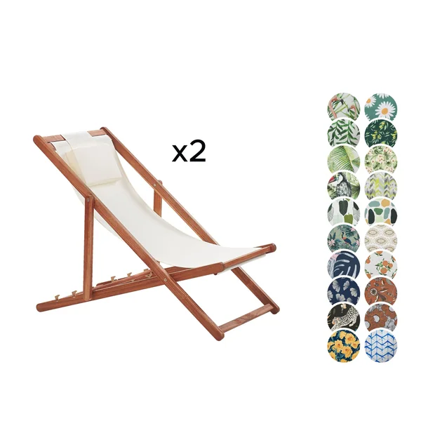 Lot de 2 chiliennes pliantes AVELLINO avec tissus de remplacement Acacia Marron foncé