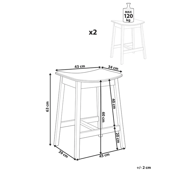Lot de 2 tabourets de bar DIXON Bois Marron clair/blanc cassé