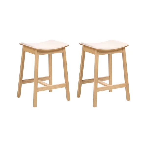 Lot de 2 tabourets de bar DIXON Bois Marron clair/blanc cassé