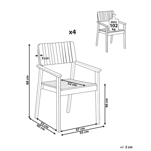 Lot de 4 chaises de jardin AGELLO Acacia Marron