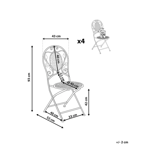 Lot de 4 chaises de jardin BIVIO Pliant Métal Blanc cassé