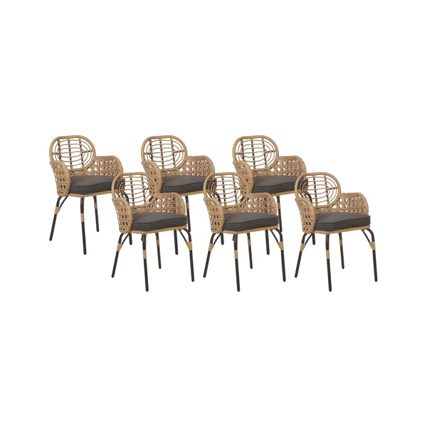 Lot de 6 chaises de jardin avec coussins PRATELLO Polyrotin Naturel