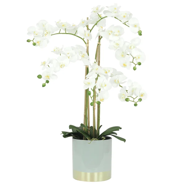 ORCHIDEES GEANTES TOUCHER NATUREL X6 BRANCHES GRIS OR H.80CM