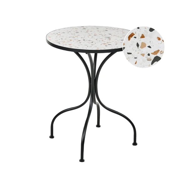 Outdoor Bistrotisch ARTENA 60 cm 60 cm Terrazzo Optik Metall Schwarz