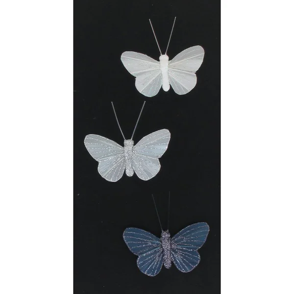 PAPILLON PLUME AIMANT X3 NAOMI BLANC GRIS ANTHRA GRIS FONCE