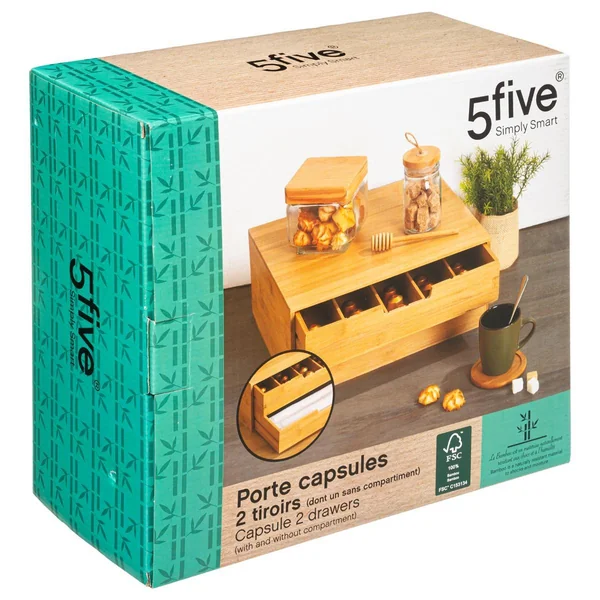 PORTE CAPSULES 2 TIROIRS BAMBOU