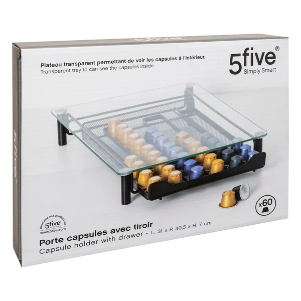 PORTE CAPSULES TIROIR 60 CAPSULES ESPRESSO METAL VERRE