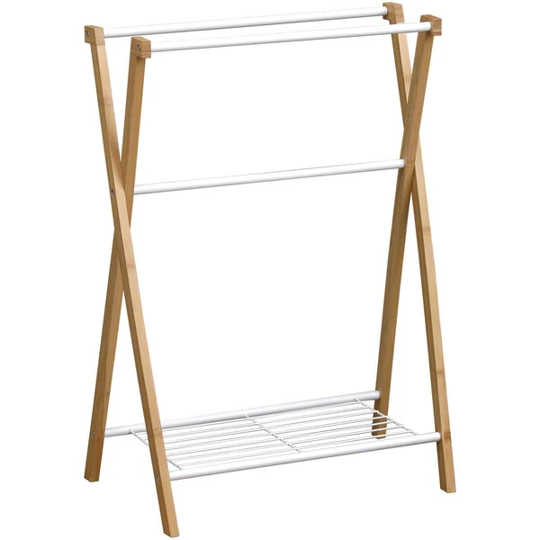 PORTE SERVIETTES METAL BAMBOU 3 BARRES 1 ETAGERE BLANC