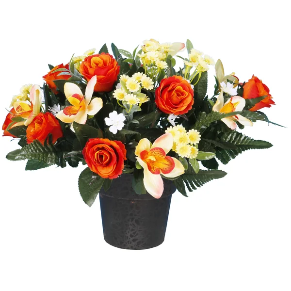 POT BOUTON ROSE GERBERA MINI ORCHIDEE 35CM ASSORTIS