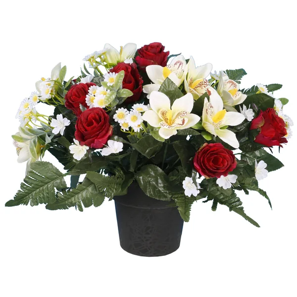 POT BOUTON ROSE GERBERA MINI ORCHIDEE 35CM ASSORTIS