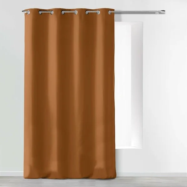 RIDEAU A OEILLETS 140 X 260 CM MICROFIBRE UNIE ABSOLU CAMEL