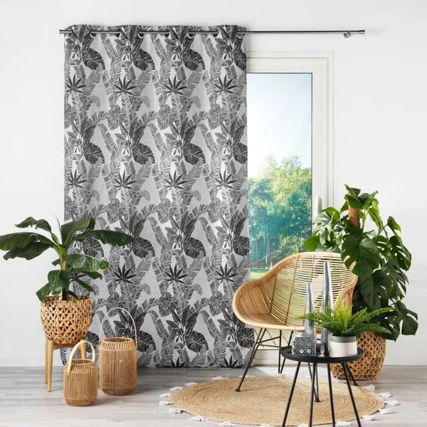 RIDEAU A OEILLETS 140X260CM JACQUARD FAGGY NOIR