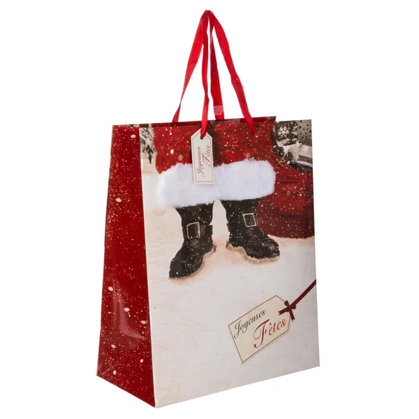 SAC CADEAU IMPRIME MOYENNE TAILLE PERE NOEL AVEC FOURRURE