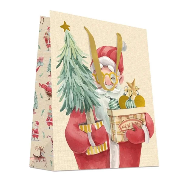 SAC CADEAU PERE NOEL DORE A CHAUD OR 18X23CM