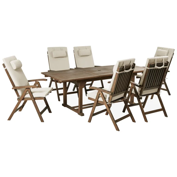Salle à manger de jardin 6 places AMANTEA PREMIUM Acacia Taupe