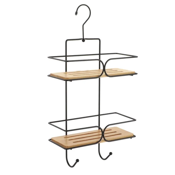 SERVITEUR FIL METAL 2 ETAGERES BAMBOU NOIR