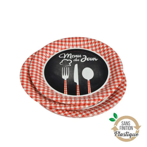 SET 10 ASSIETTES CARTON D.23CM MENU DU JOUR
