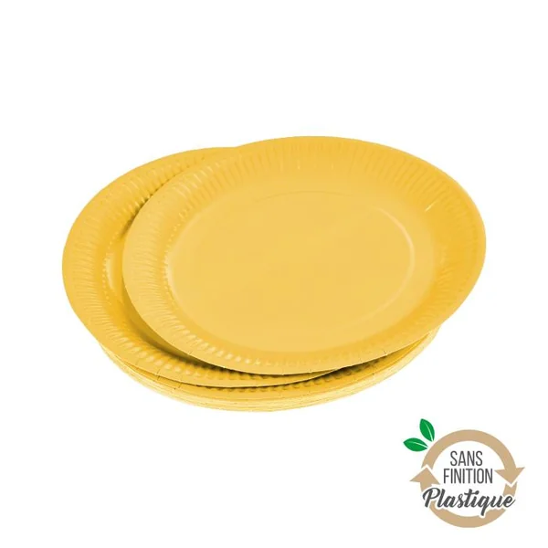SET 20 ASSIETTES CARTON D.18CM VITAMINE JAUNE MOUTARDE