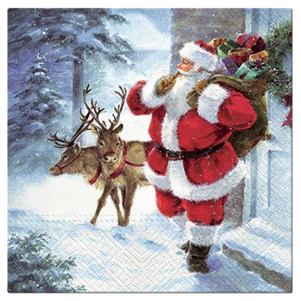 SET 20 SERVIETTES 3 PLIS 33X33CM PERE NOEL ET SES RENNES