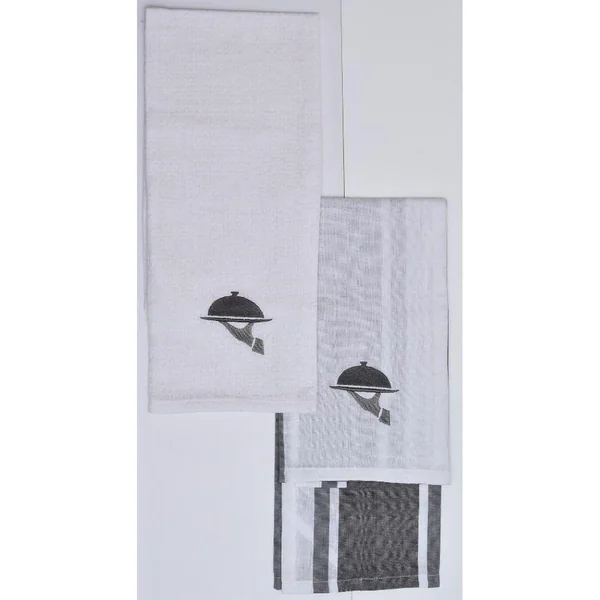 SET 2 TORCHONS BRODES NID D ABEILLE CLOCHE 50X70 GRIS FONCE