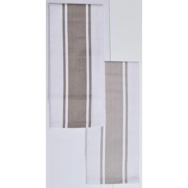 SET 2 TORCHONS NID D ABEILLE RAYES LEONIE 50X70 BEIGE FONCE