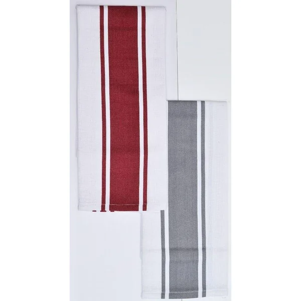 SET 2 TORCHONS NID D ABEILLE RAYES LEONIE 50X70 ROUGE GRIS