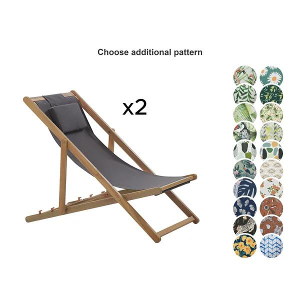 Set of 2 Folding Deck Chairs AVELLINO with Replacement Fabrics Acacia Wood Dark Brown