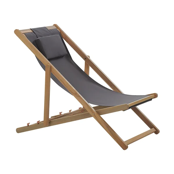 Set of 2 Folding Deck Chairs AVELLINO with Replacement Fabrics Acacia Wood Dark Brown