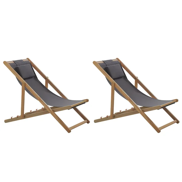 Set of 2 Folding Deck Chairs AVELLINO with Replacement Fabrics Acacia Wood Dark Brown
