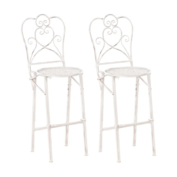 Set of 2 Garden Bar Chairs TRIESTE Folding Metal Light Beige