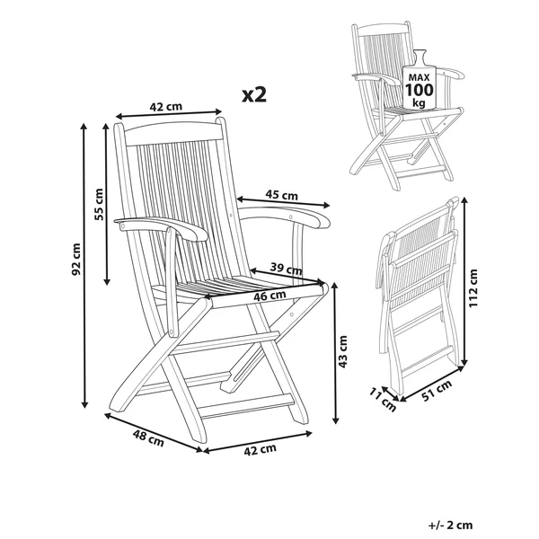 Set of 2 Garden Chairs MAUI II Acacia Wood Light Brown