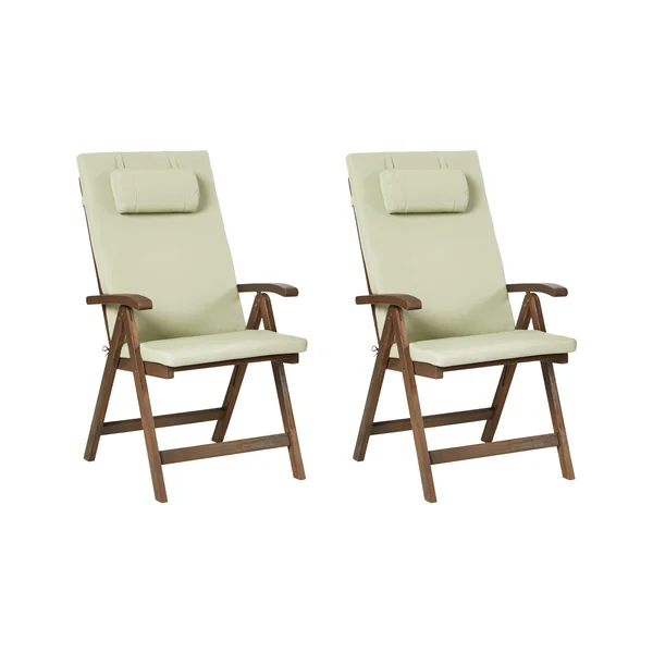 Set of 2 Garden Chairs with Cushions AMANTEA PREMIUM Acacia Wood Green