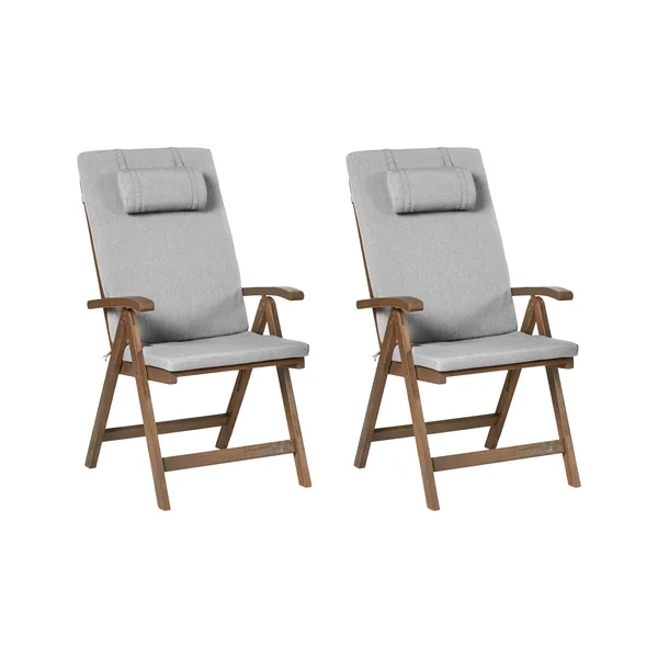 Set of 2 Garden Chairs with Cushions AMANTEA PREMIUM Acacia Wood Grey Melange