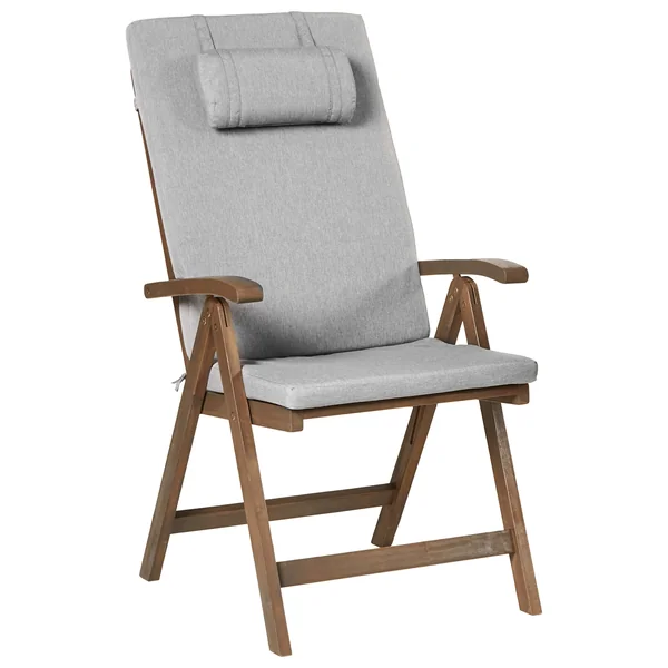 Set of 2 Garden Chairs with Cushions AMANTEA PREMIUM Acacia Wood Grey Melange