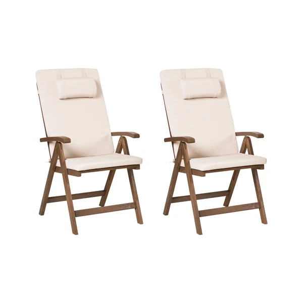 Set of 2 Garden Chairs with Cushions AMANTEA PREMIUM Acacia Wood Light Beige