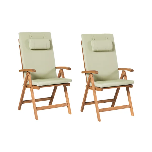 Set of 2 Garden Chairs with Cushions JAVA PREMIUM Acacia Wood Green