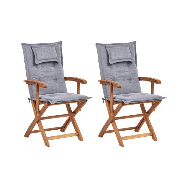 Set of 2 Garden Chairs with Cushions MAUI II Acacia Wood Grey