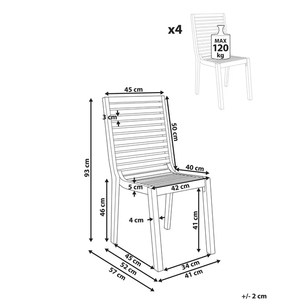 Set of 4 Garden Chairs OMBRIANO Certified Acacia Wood Light Brown