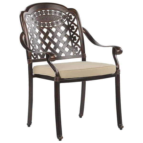 Set of 4 Garden Chairs with Cushions MANFRIA Metal Dark Brown