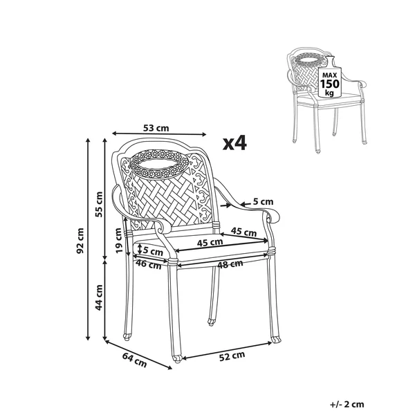 Set of 4 Garden Chairs with Cushions MANFRIA Metal Dark Brown