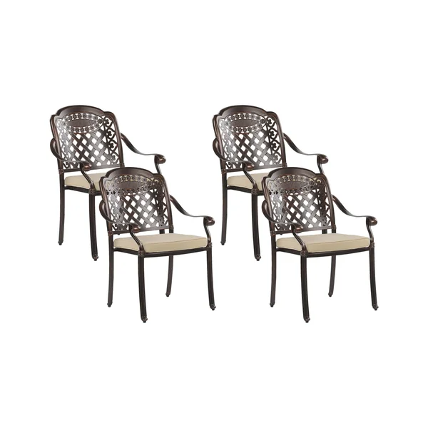 Set of 4 Garden Chairs with Cushions MANFRIA Metal Dark Brown