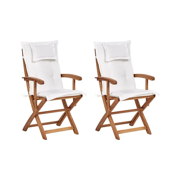 Set van 2 stoelen met zitkussen MAUI II Acaciahout Gebroken wit