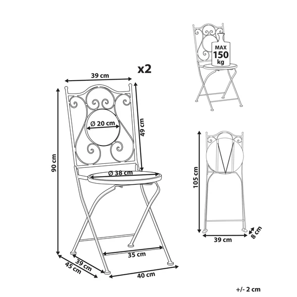 Set van 2 tuinstoelen CORIANO inklapbaar Metaal Zwart
