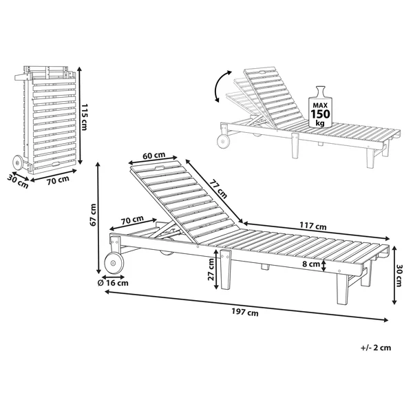 Sun Lounger PIETRALUNGA Reclining Acacia Wood Brown