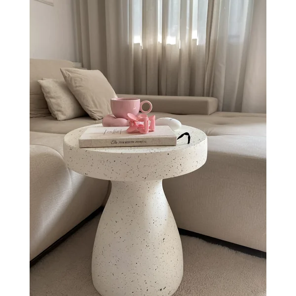 Table d'appoint BIVIERE 39 cm 39 cm Effet terrasse Terrazzo blanc