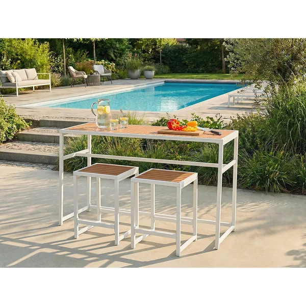 Table de bar de jardin AVETRANA 150 cm 50 cm Marron/blanc