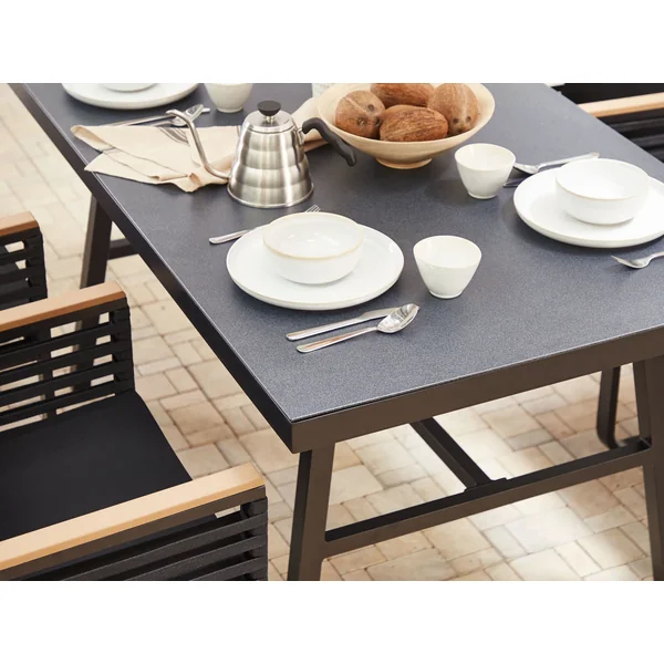 Table de salle à manger de jardin CANETTO 150 cm 90 cm Verre Noir